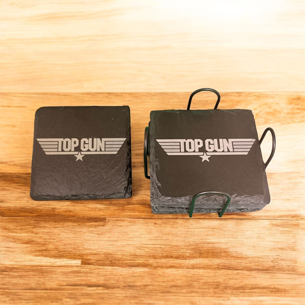 Limited Edition Top Gun Slate Coasters ( 4 pack) With Holder